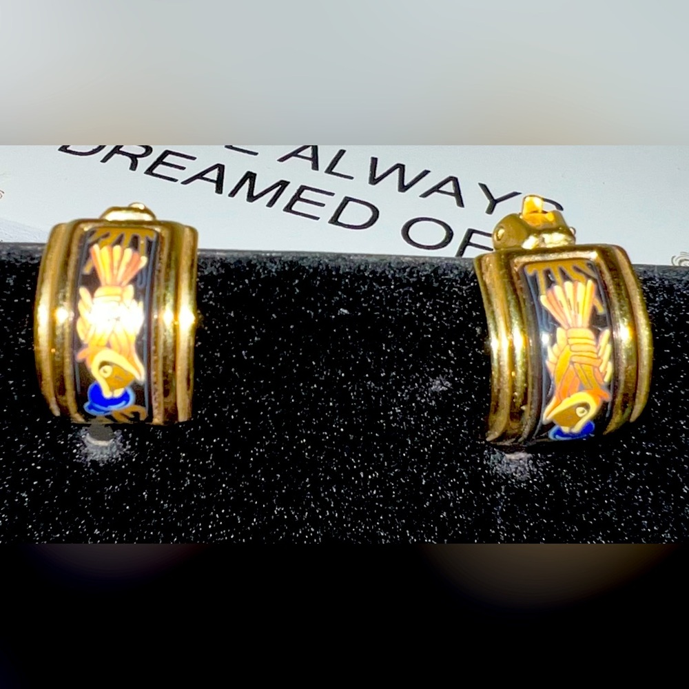 EUC authentic Hermes Cloisonne Enamel Clip On Earrings.